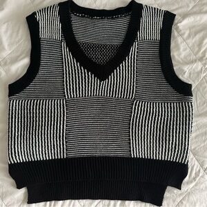 Black and White Striped Knit Vest